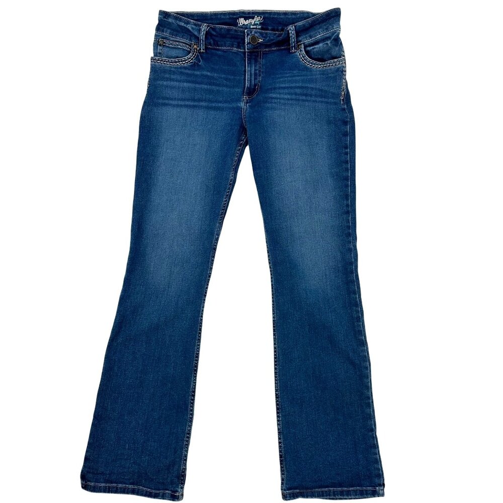 Wrangler Womens Blue Denim Embroidered Pocket Western Boot Cut Jeans 13x34